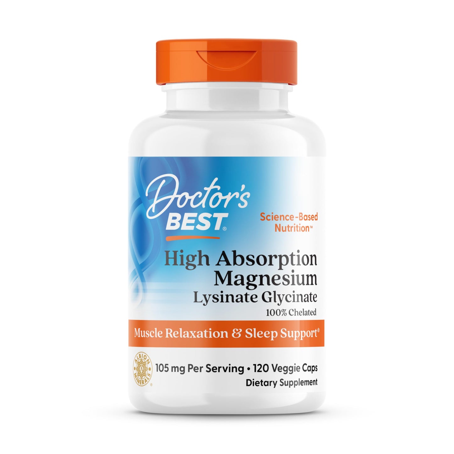 Doctor's Best High Absorption Magnesium Glycinate Lysinate Supplement for Sleep Support - Chelated Magnesium Capsules for Women & Men, 105 mg per Serving, Calm Support, Vegan - 120 Veg Caps Doctor's BESTBuy Supplements Australia