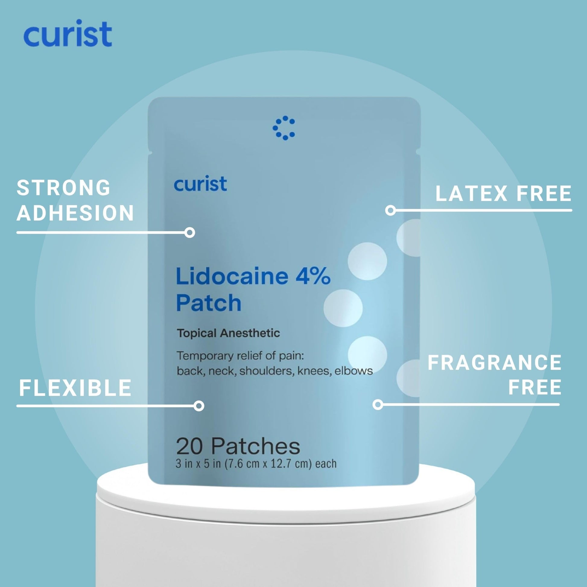 Curist Super Stick Lidocaine Patches Topical Pain Relief - Long Lasting Adhesive for Back Relief, Neck Relief, Sore Muscle Relief (20 Patches -1 Pack - 3x5 Lidocaine 4% Patches) CuristBuy Supplements Australia