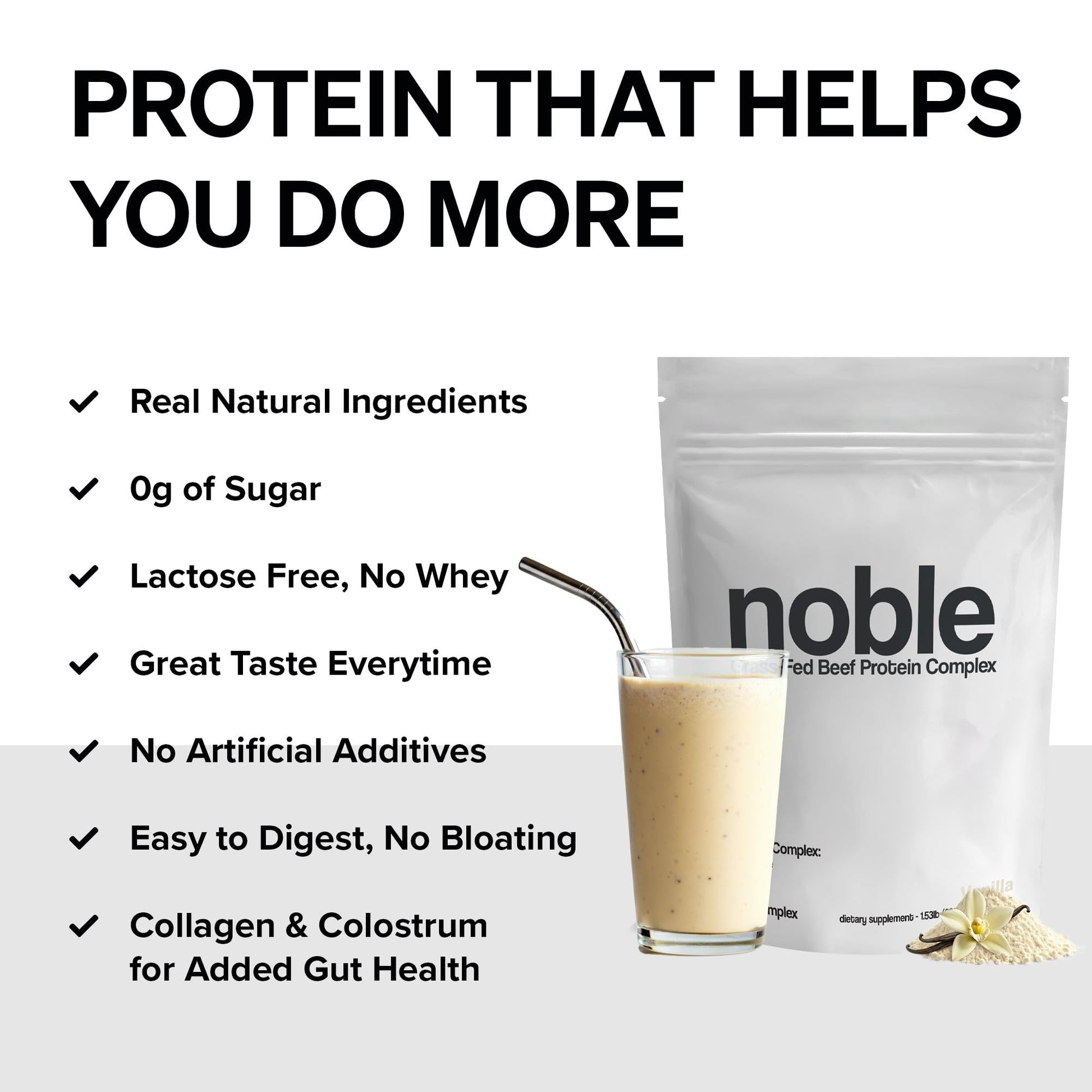 Noble Grass Fed Beef Protein Powder | Beef Protein w/Collagen, Colostrum, Organ Blend | Carnivore, Keto Friendly | Whey, Gluten Free | Muscle, Gut Health, Skin, Joint Support | 30 Servings, Vanilla Noble OriginsBuy Supplements Australia