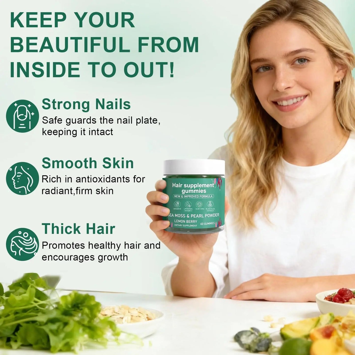 YATIME Hair Loss Gummies,Sea Moss Gummies with Vitamin C, Vitamin E, Aloe Vera, Pearl Powder Support Faster Hair Growth YATIME