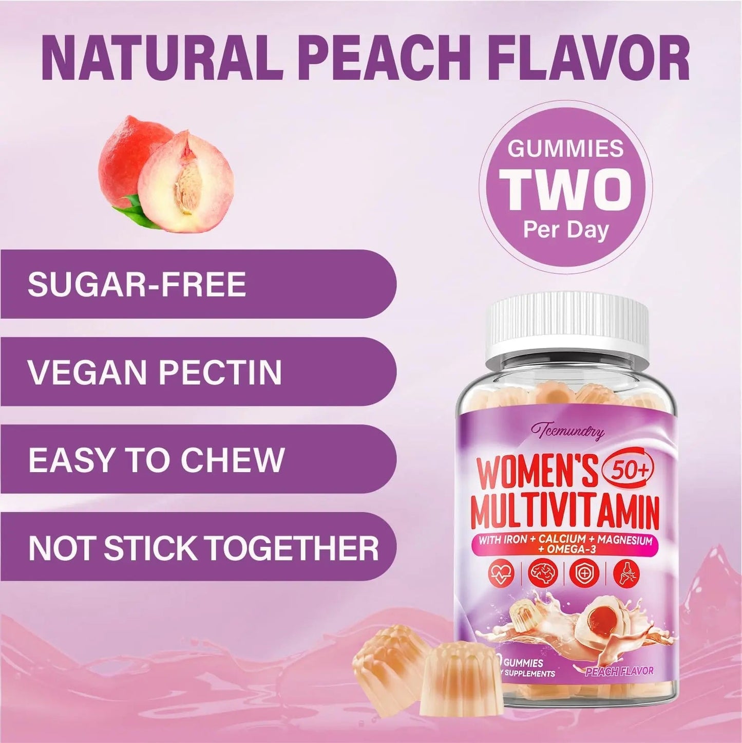 Multivitamin Gummies for Women 50 Plus - with Omega 3, Coenzyme Q10, Iron, Calcium, Zinc, Vitamin A, C, D3, E, K2, B Complex, Folate Tcemundry