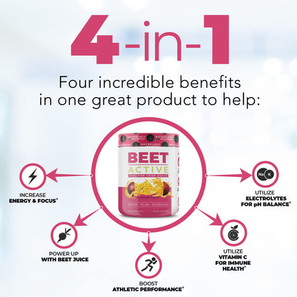 Nutrology Beet Active, Natural Pre-Workout Powder, Supports Energy, Endurance & Nitric Oxide Flow with Beet Powder, Yerba Mate & Electrolytes, Vegan Pre Workout, Passion Fruit Flavor, 30 Servings