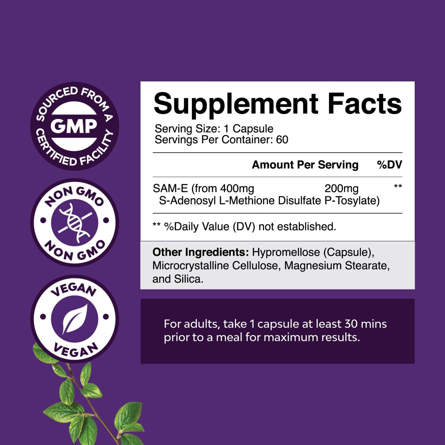 Sam-E 200mg Mood Support Supplement - S-Adenosyl Methionine Sam-E Supplement for Natural Relaxing Mood Boost Brain Support and Liver Detox Cleanse - Vegan Non-GMO and Gluten Free - 60 Count Natures CraftBuy Supplements Australia