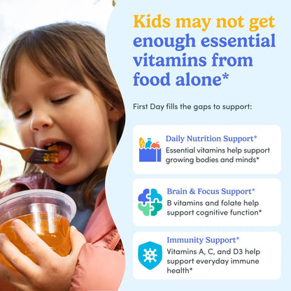 First Day Kids Multivitamin Gummies Age 4+, Strawberry & Orange - Kids Vitamins Multivitamin Gummy A C D3 K2 B1 B2 B6 B12 Folate, Immunity & Brain Function FIRST DAYBuy Supplements Australia
