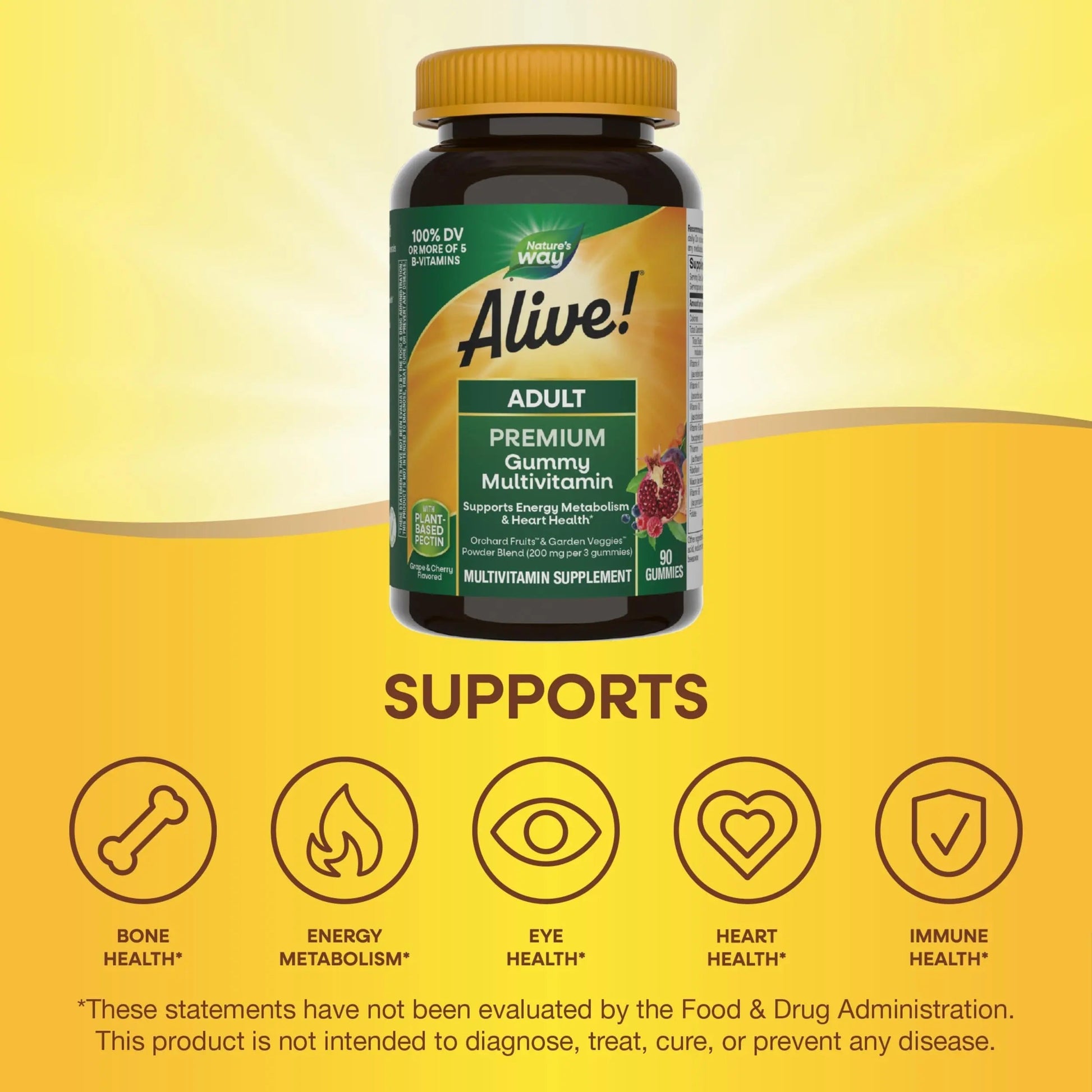 Nature's Way Alive! Adult Premium Multivitamin Gummy, Full B-Vitamin Complex, Supports Energy Metabolism & Heart Health*, 90 Gummies Nature's WayBuy Supplements Australia