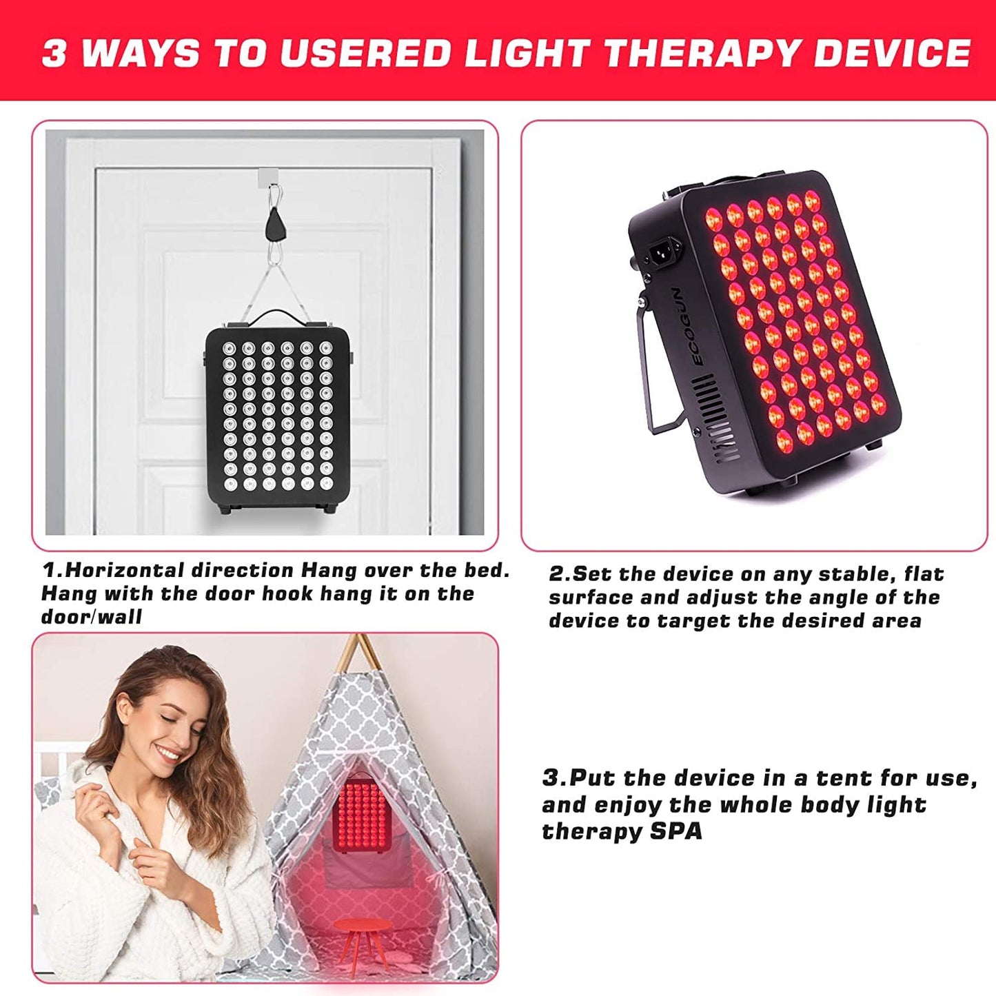 Red Light Therapy Device - Near Infrared Light Therapy with Timer, 60 Clinical Grade LEDs ECOGUNBuy Supplements Australia
