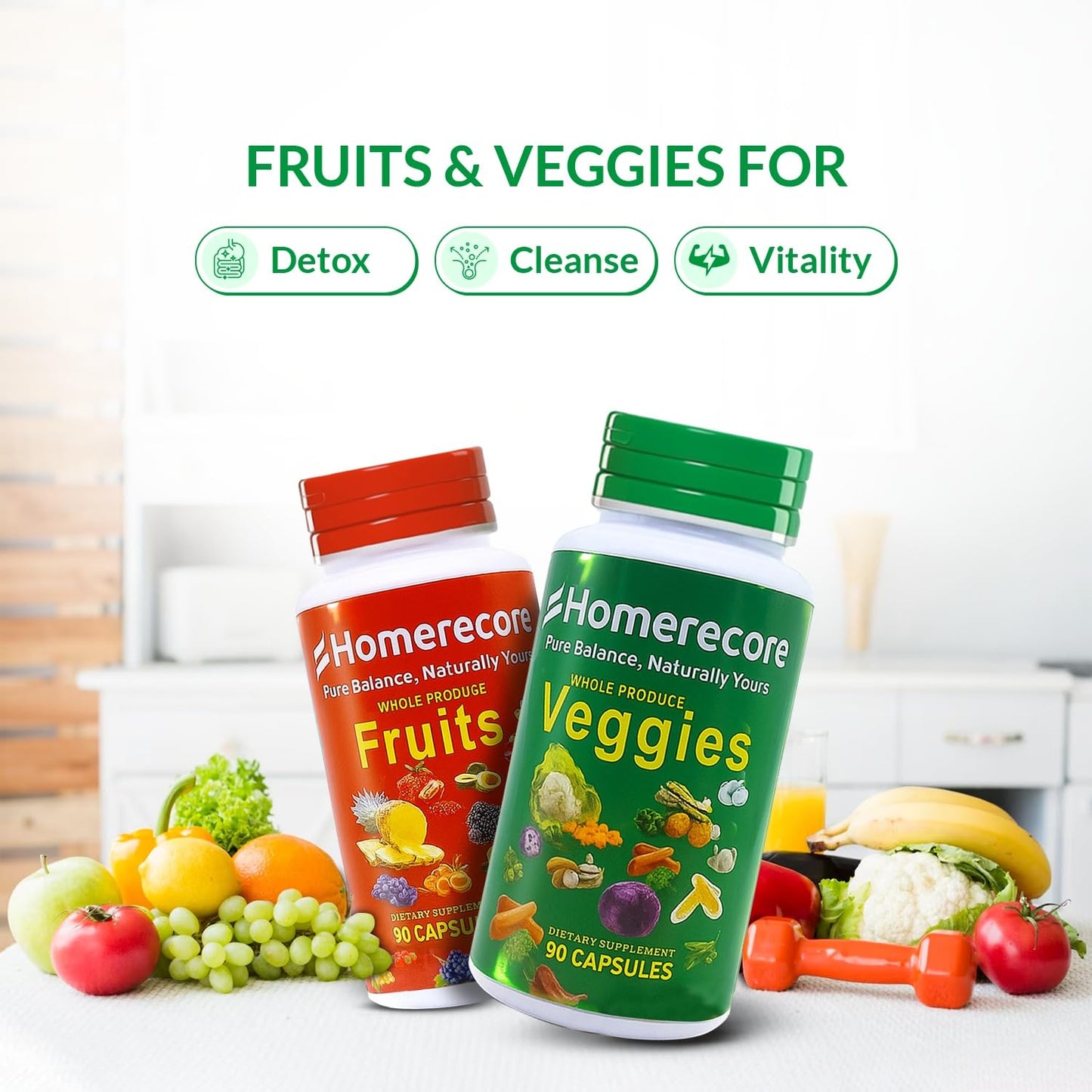 HOMERECORE Whole Food Fruits & Veggies Supplement Plant-Based, Vegan, Gluten-Free, Soy-Free No Fillers Natural Superfoods Boost Energy & Immune System for Men & Women 90 Fruit & 90 Veggie Capsules HOMERECOREBuy Supplements Australia