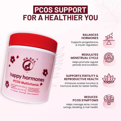 Mr Ros PCOS Multivitamin for Women – Happy Hormones Formula – Myo & D-Chiro Inositol 40:1, Omega-3, Vitamin D3, Zinc & Magnesium Mr Ros