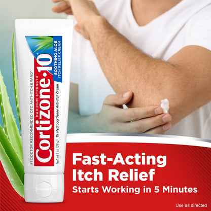 Cortizone-10 Maximum Strength Soothing Aloe Itch Relief Cream, 1% Hydrocortisone, Fast-Acting, Anti-Itch Cream for Bug Bites, Rash, Eczema, Psoriasis, Poison Ivy, Oak, Sumac & More, 1 oz Cortizone 10Buy Supplements Australia