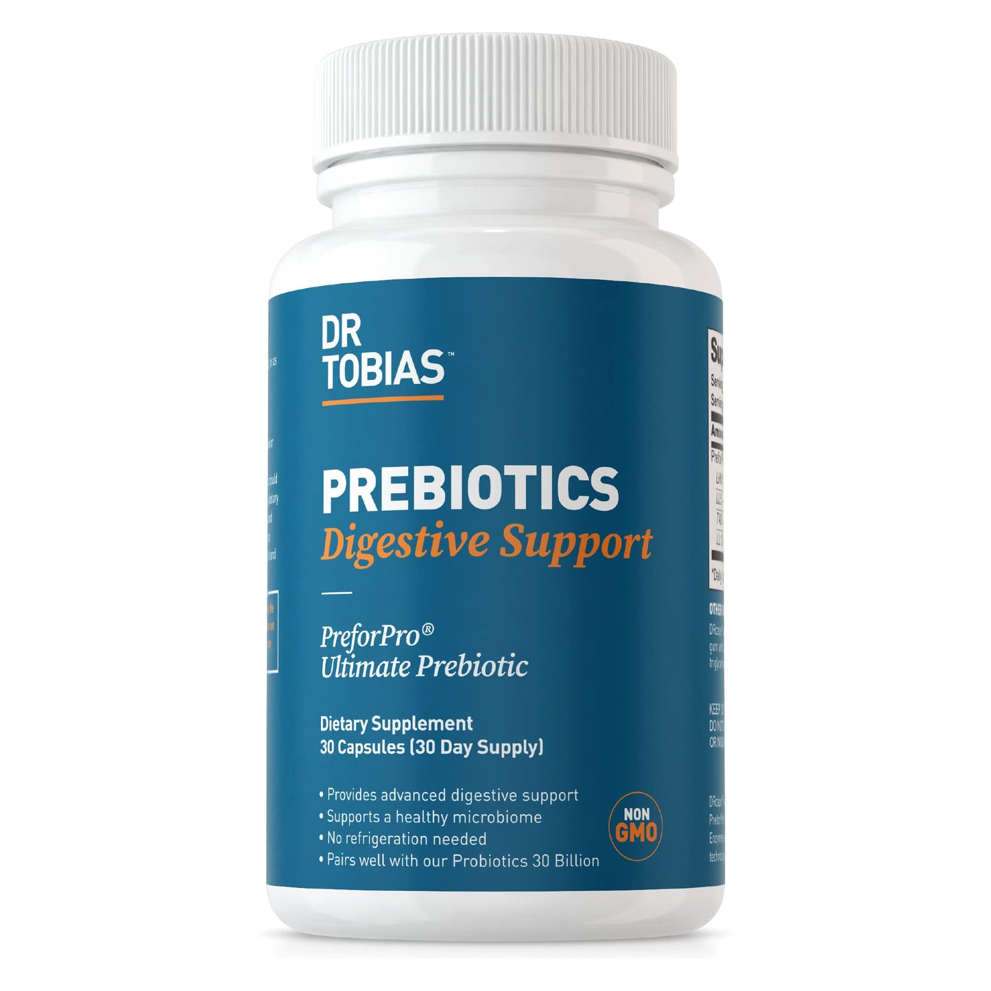 Dr. Tobias Prebiotics, Supports Digestion & Gut Health, Feed Good Probiotic Bacteria, Boost Gut Immune Function, Vegan & Non-GMO Gut Health Supplements for Men and Women