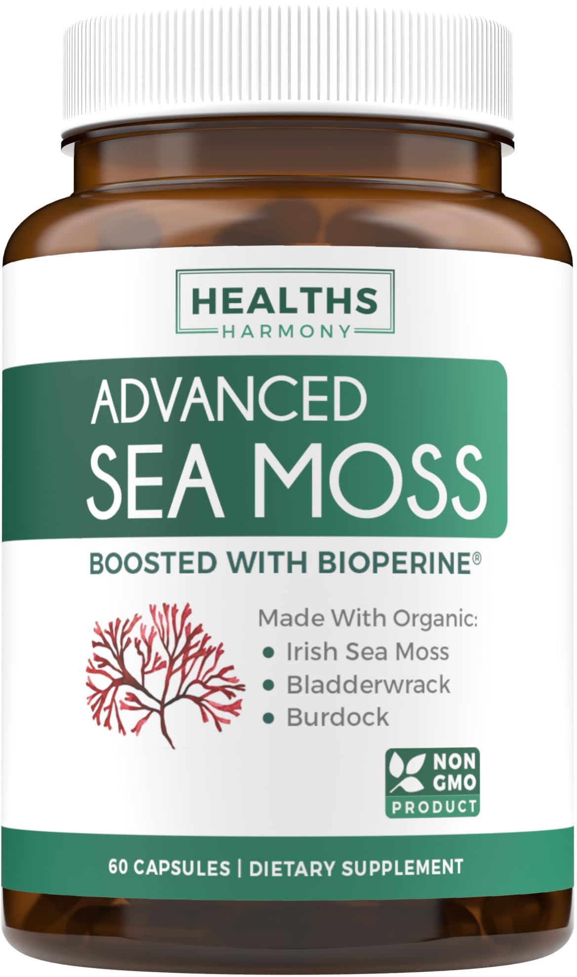 Organic Irish Sea Moss Capsules - Organic Sea Moss Capsules with Bladderwrack Burdock Root and Black Pepper Extract for Enhanced Absorption - Vegan Non-GMO & Made in the USA (1 Month Supply) Healths HarmonyBuy Supplements Australia
