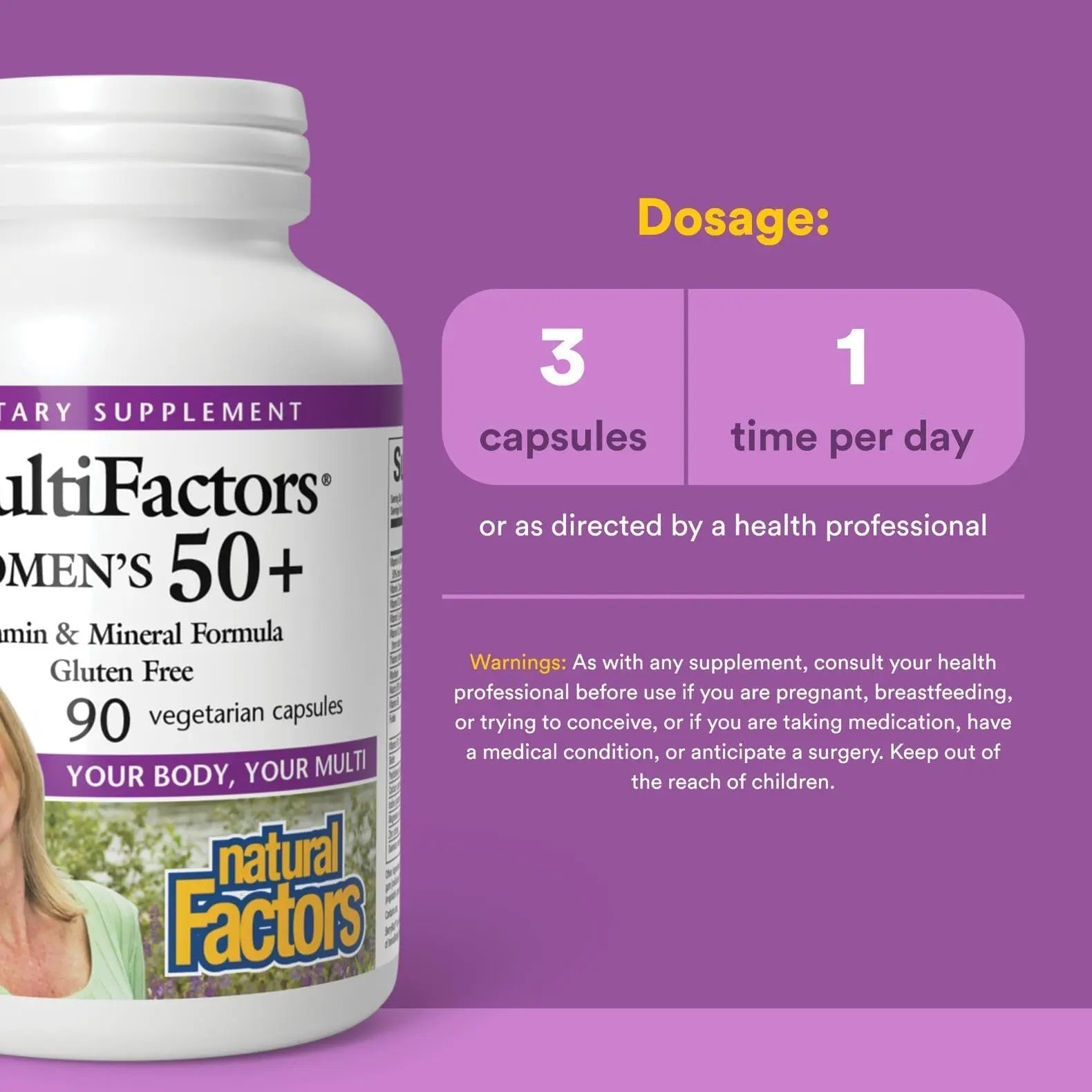 MultiFactors by Natural Factors, Women's 50+ Multivitamin & Mineral Formula, Dietary Supplement for Nutritional Support, 90 capsules (30 servings) Natural Factors