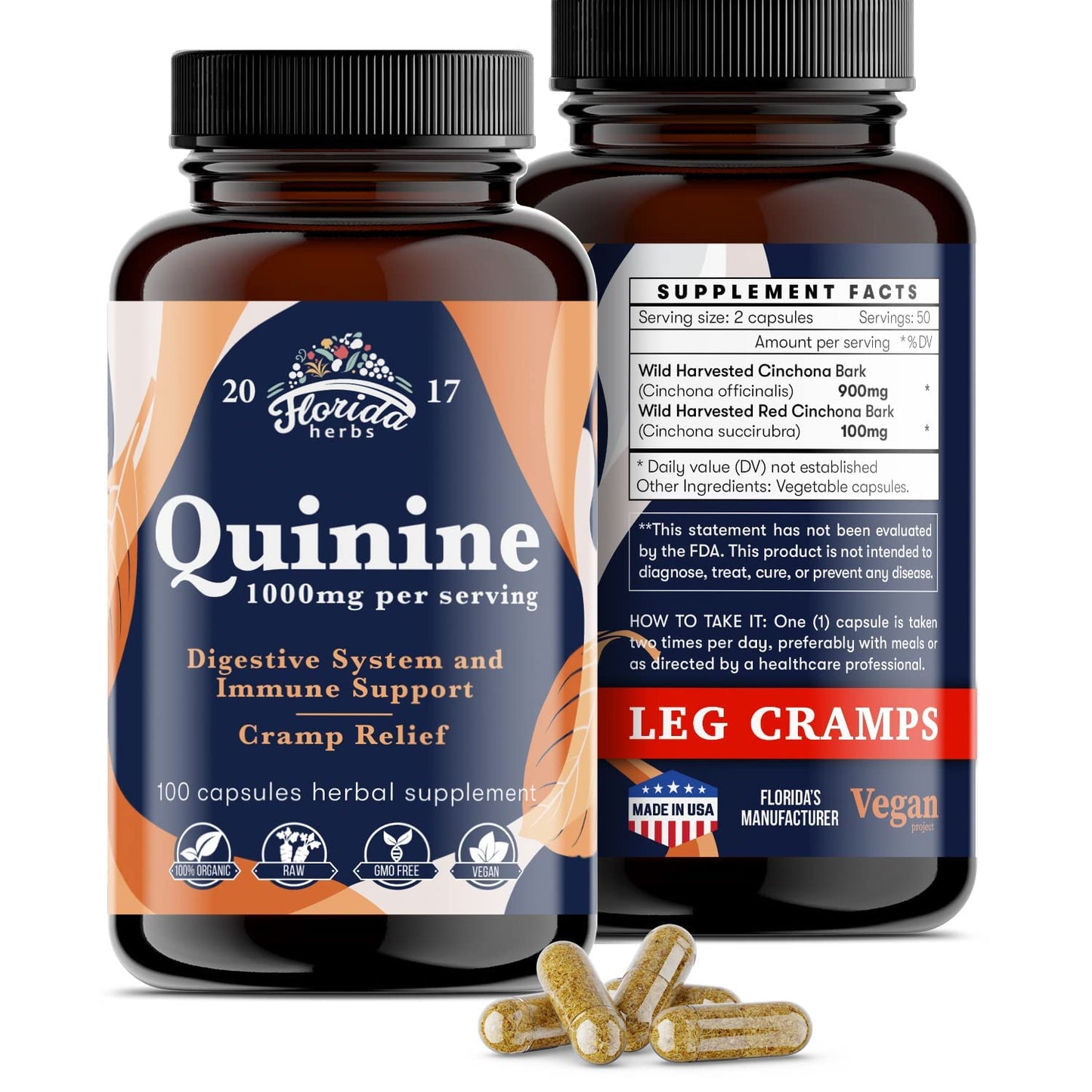 Leg Cramps Support Organic Pills - 1000 mg - Quinine Tablets for Cramp Defense FLORIDA HERBSBuy Supplements Australia