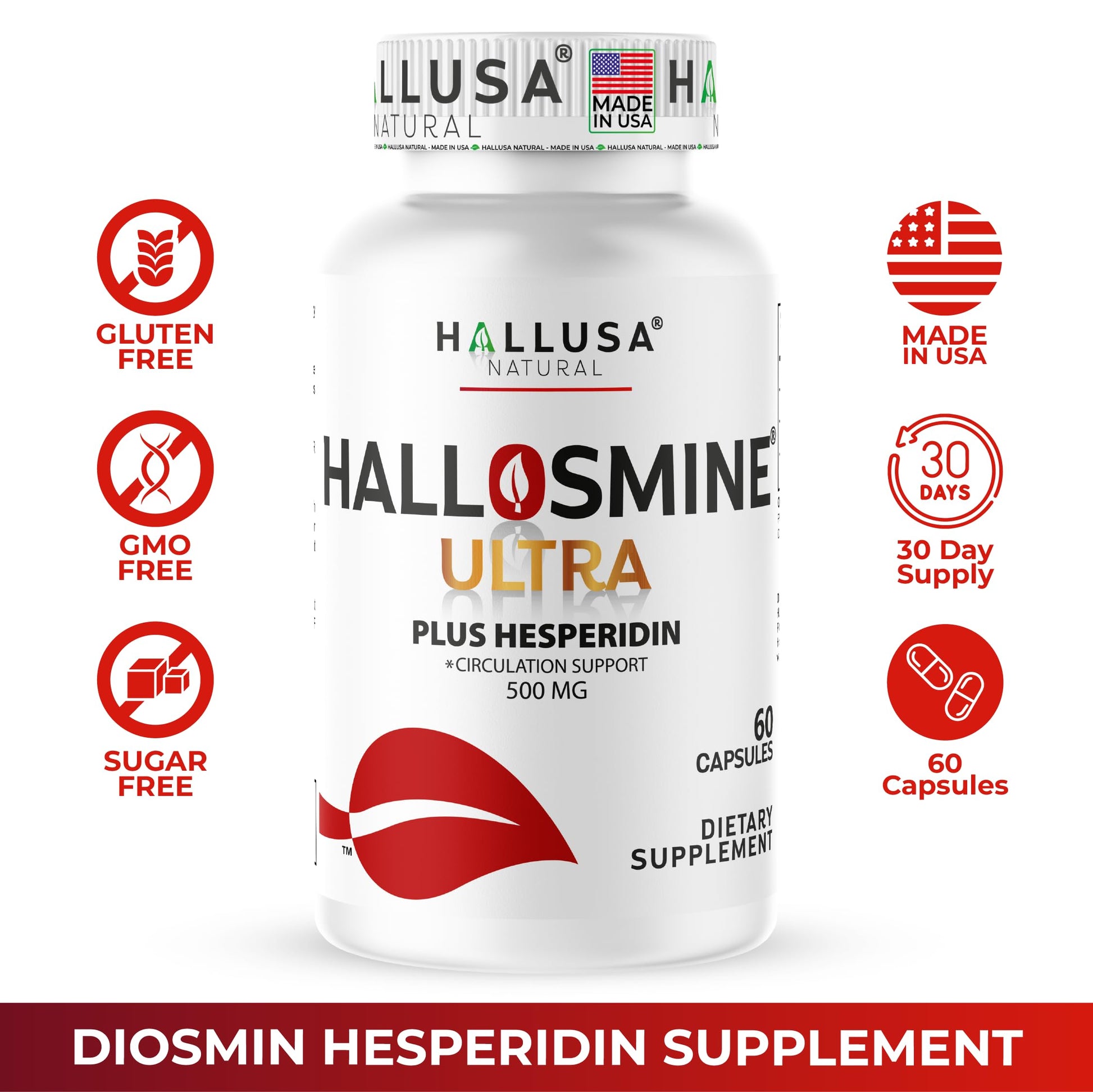 Hallusa Natural Hallosmine Ultra Diosmin 500mg & Hesperidin 150mg – Heavy Legs, Swelling & Vein - Blood Circulation Supplements, 60 Caps Hallusa NaturalBuy Supplements Australia