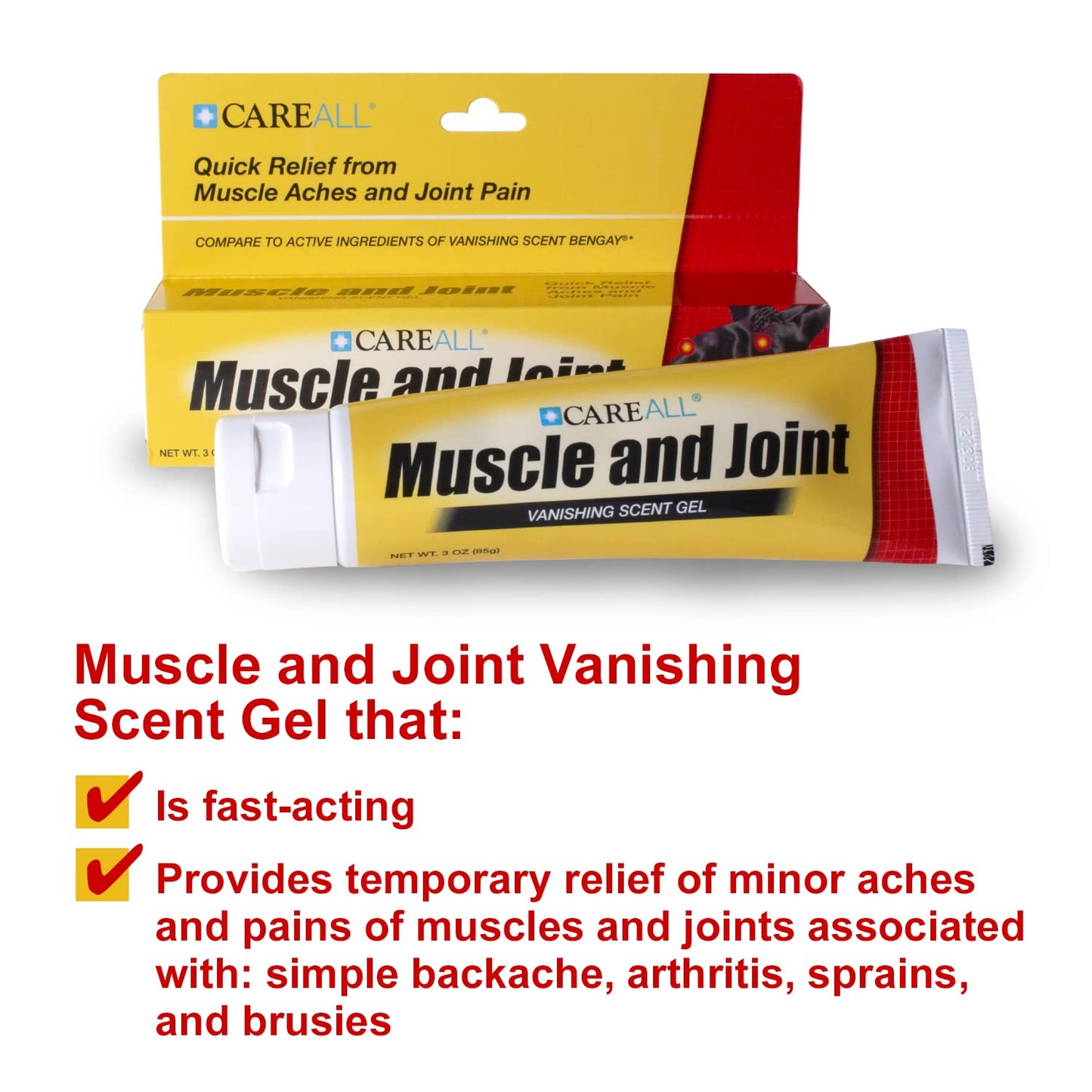 CareAll Muscle & Joint Vanishing Scent Gel, 3.0 oz. (3 Pack), Non-Greasy, Pain Relief Gel for Muscle, Back and Minor Arthritis, Topical Analgesic, 2.5% Menthol CareAllBuy Supplements Australia