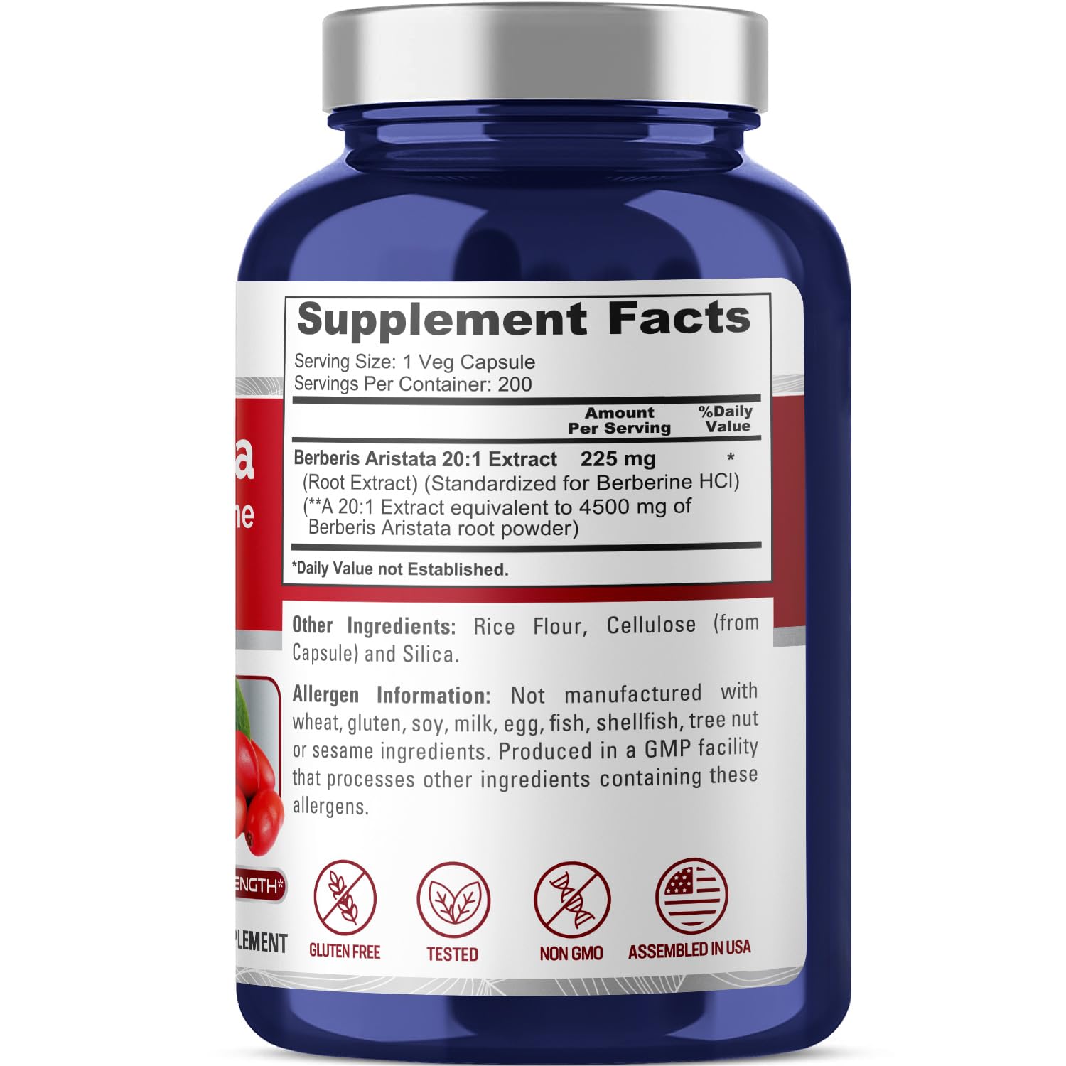 NusaPure Berberine HCI 4500 mg - 200 Veggie Caps - 6 Months Supply - (100% Vegetarian NusaPureBuy Supplements Australia