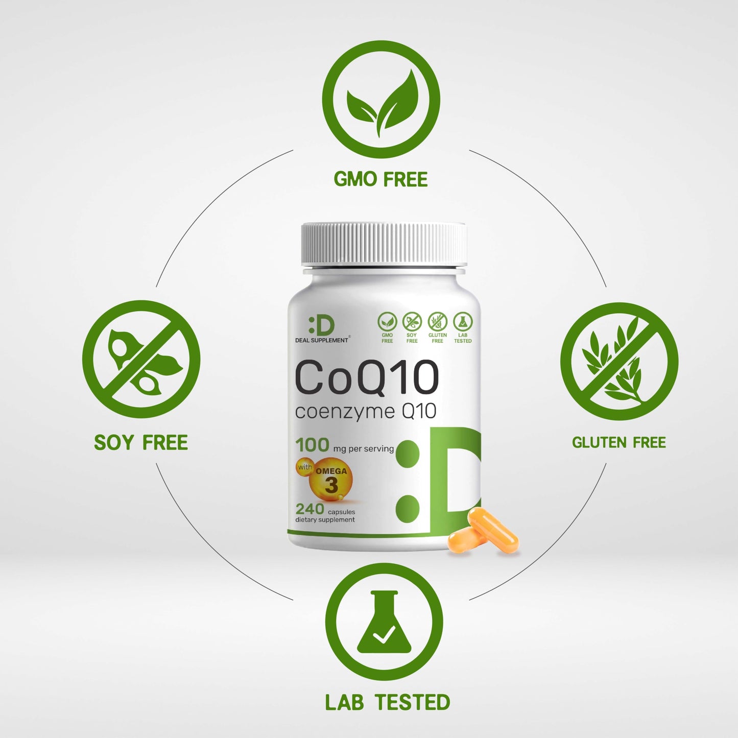 CoQ10 100mg, 240 Capsules – with Omega 3 Fatty Acid 100mg – Bioavailable Coenzyme DEAL SUPPLEMENTBuy Supplements Australia