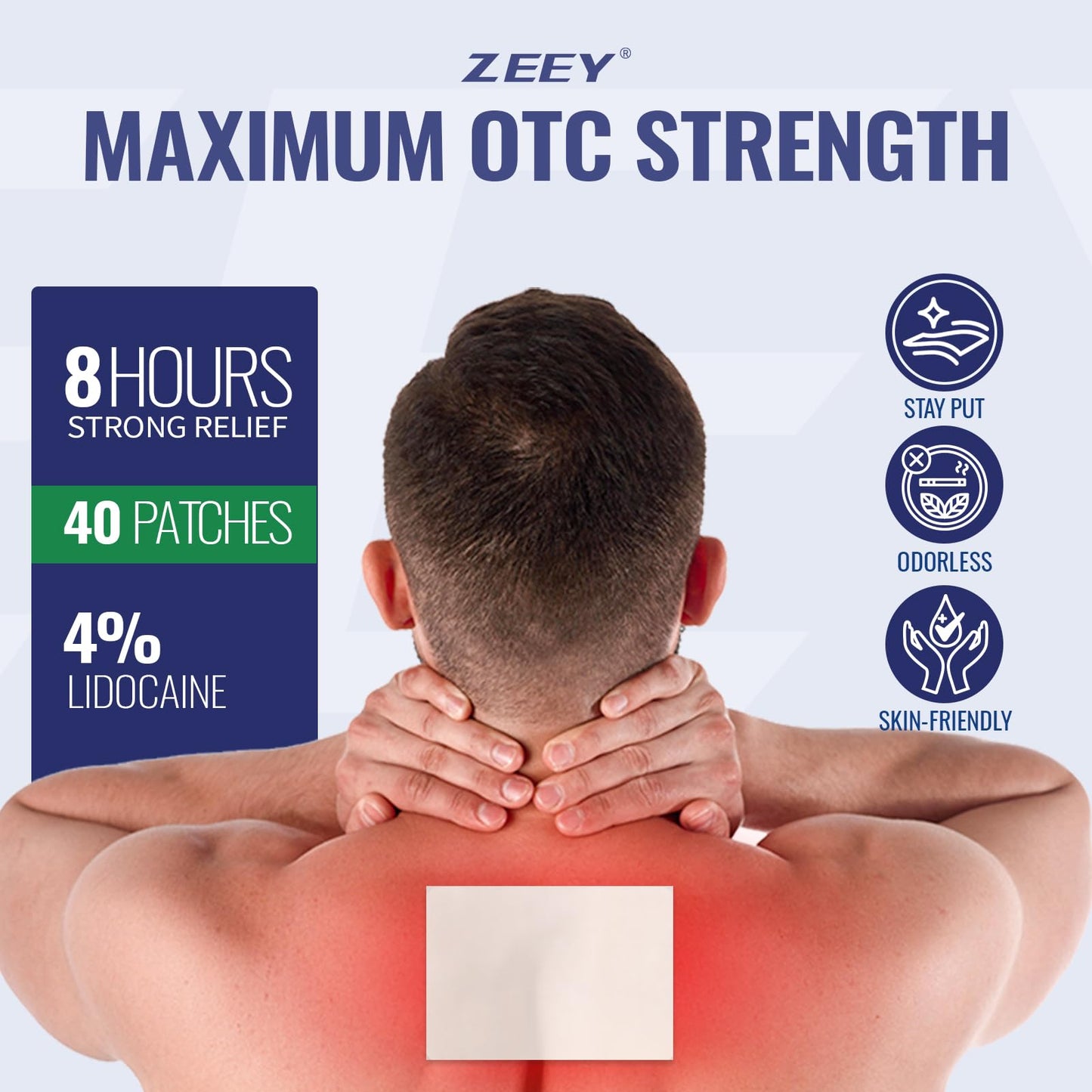 ZEEY 4% Lidocaine Pain Relief Patches, Maximum Strength OTC, for Back, Knee, Neck, Shoulders, Joints, Muscle Soreness, Fast Acting, Topical Anesthetic, Large Gel Patch, 5.5" x 3.94", 40Ct ZEEYBuy Supplements Australia