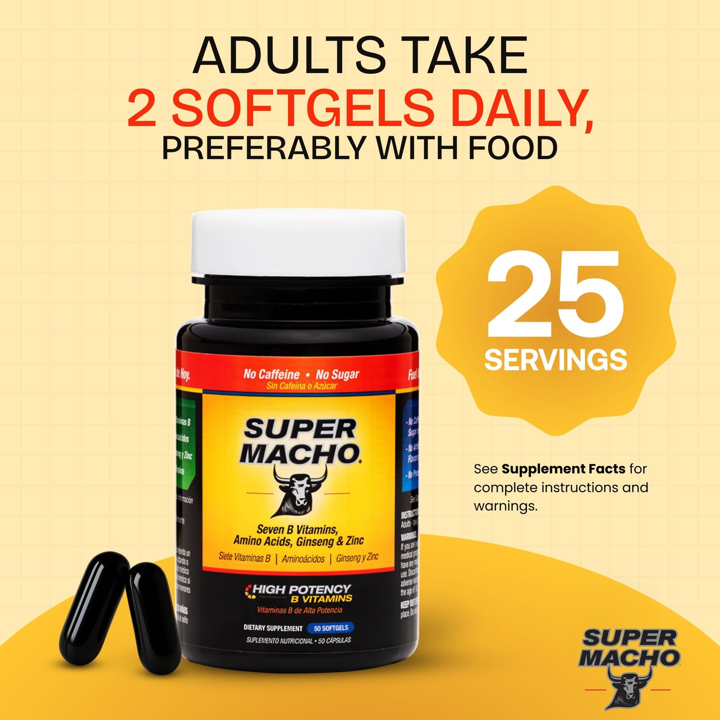 Super Macho, High Potency B Vitamins and Amino Acids, Fuel for Today's Active Men, No Caffeine, No Sugar, Dietary Supplement, Made in USA,50 Softgels Super MachoBuy Supplements Australia