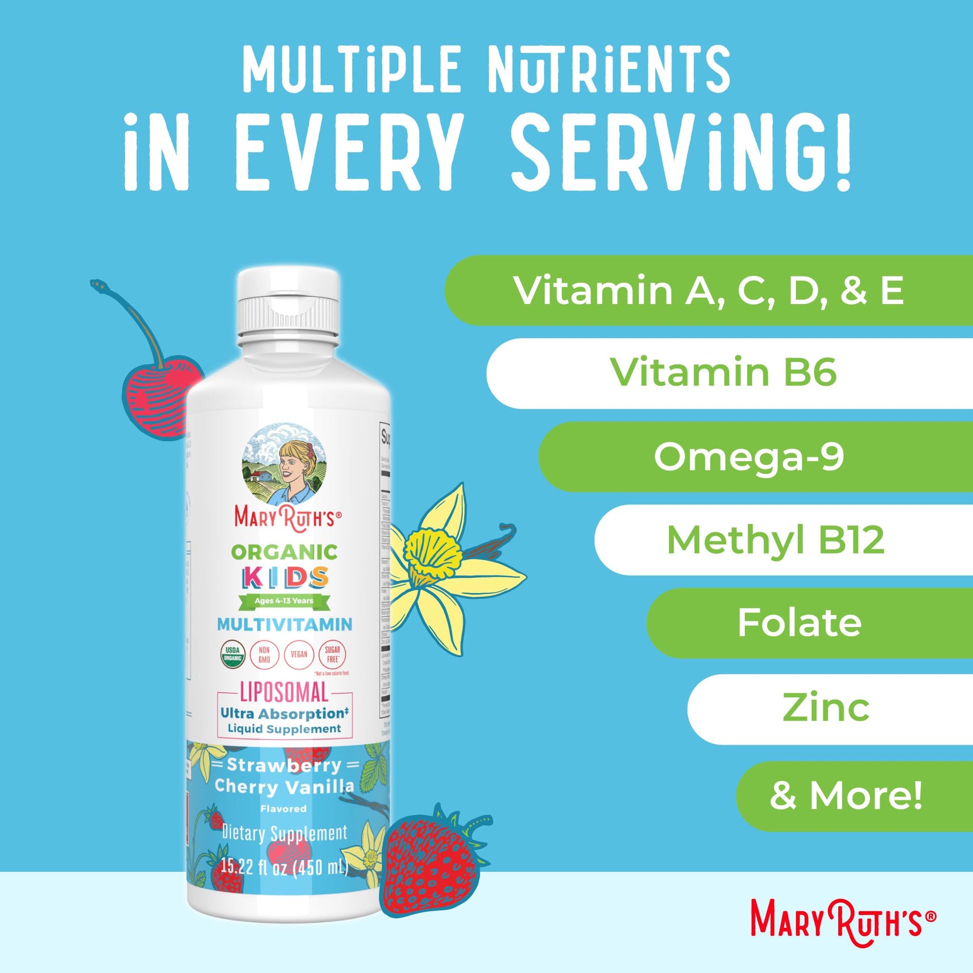 MaryRuth Organics Kids Multivitamin Liposomal | Vegan, Sugar-Free Vitamins for Kids | Ages 4+ | 2 Month Supply | 15.22 Fl Oz MaryRuth OrganicsBuy Supplements Australia