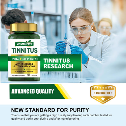 Tinnitus Relief for Ringing Ears 1200mg - 120 Capsules Advanced Ear Health Support Supplement | Supports Ear Health and Reduces Tinnitus Symptoms - Non-GMO & Vegan VITAMINFATEBuy Supplements Australia