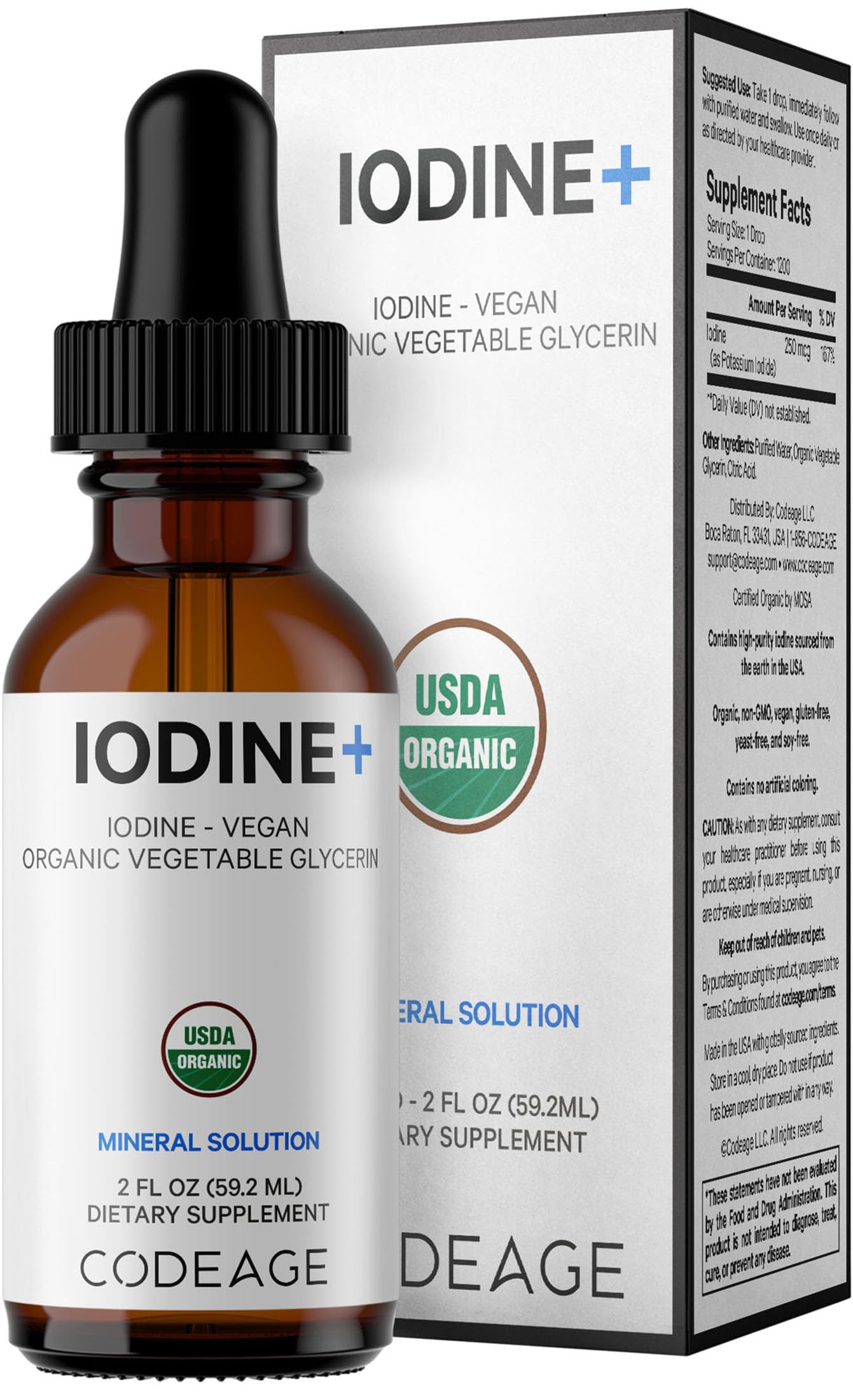Codeage USDA Certified Organic Iodine Drops - 250 Mcg Per Serving - 1+ Year Supply - Liquid Iodide Supplement - Pure, Clear Iodine - Vegan Potassium Iodine Liquid Drop - 2 fl oz CodeageBuy Supplements Australia