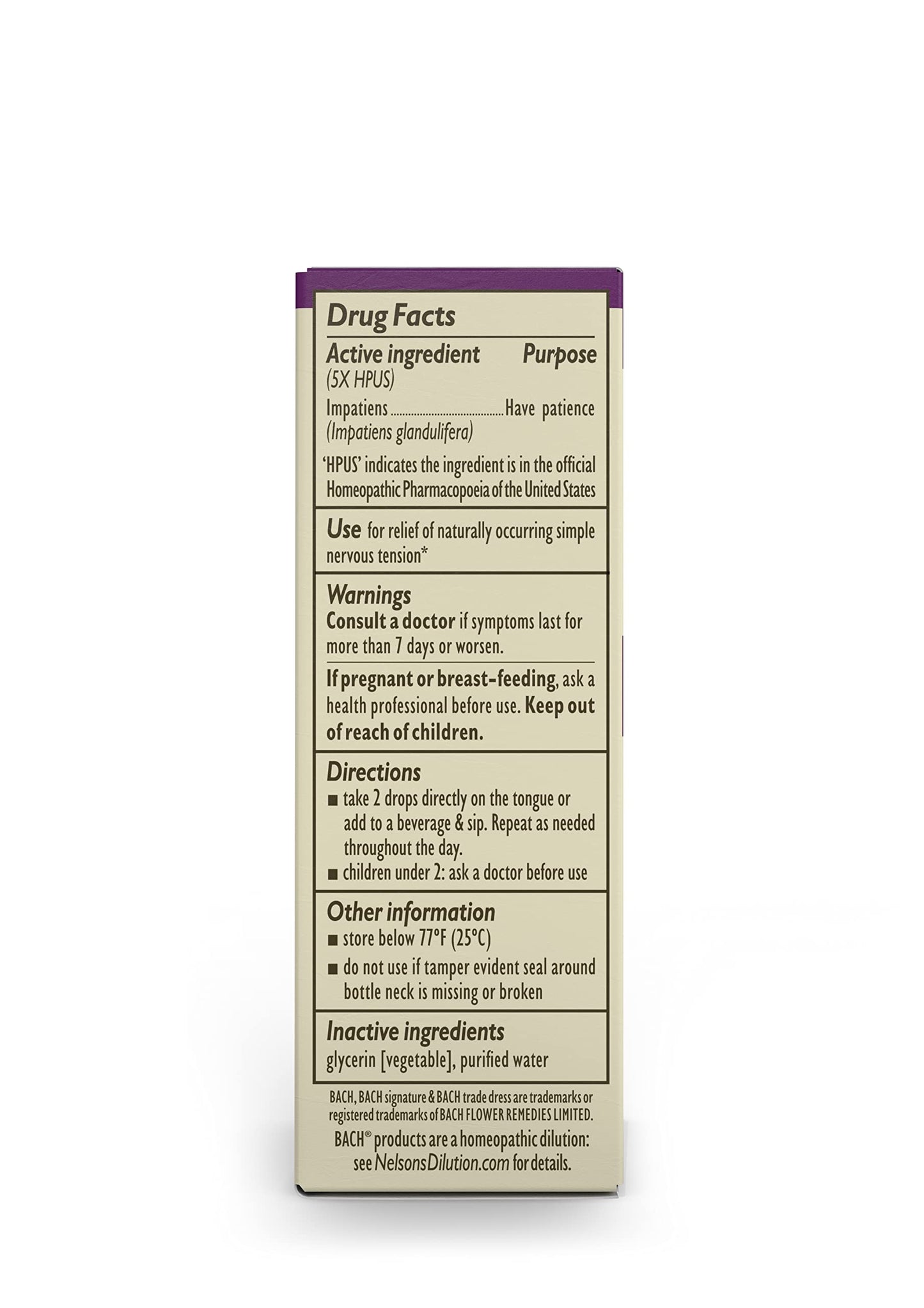 Bach Original Flower Remedies, Impatiens for Patience (Non-Alcohol Formula), Natural Homeopathic BachBuy Supplements Australia