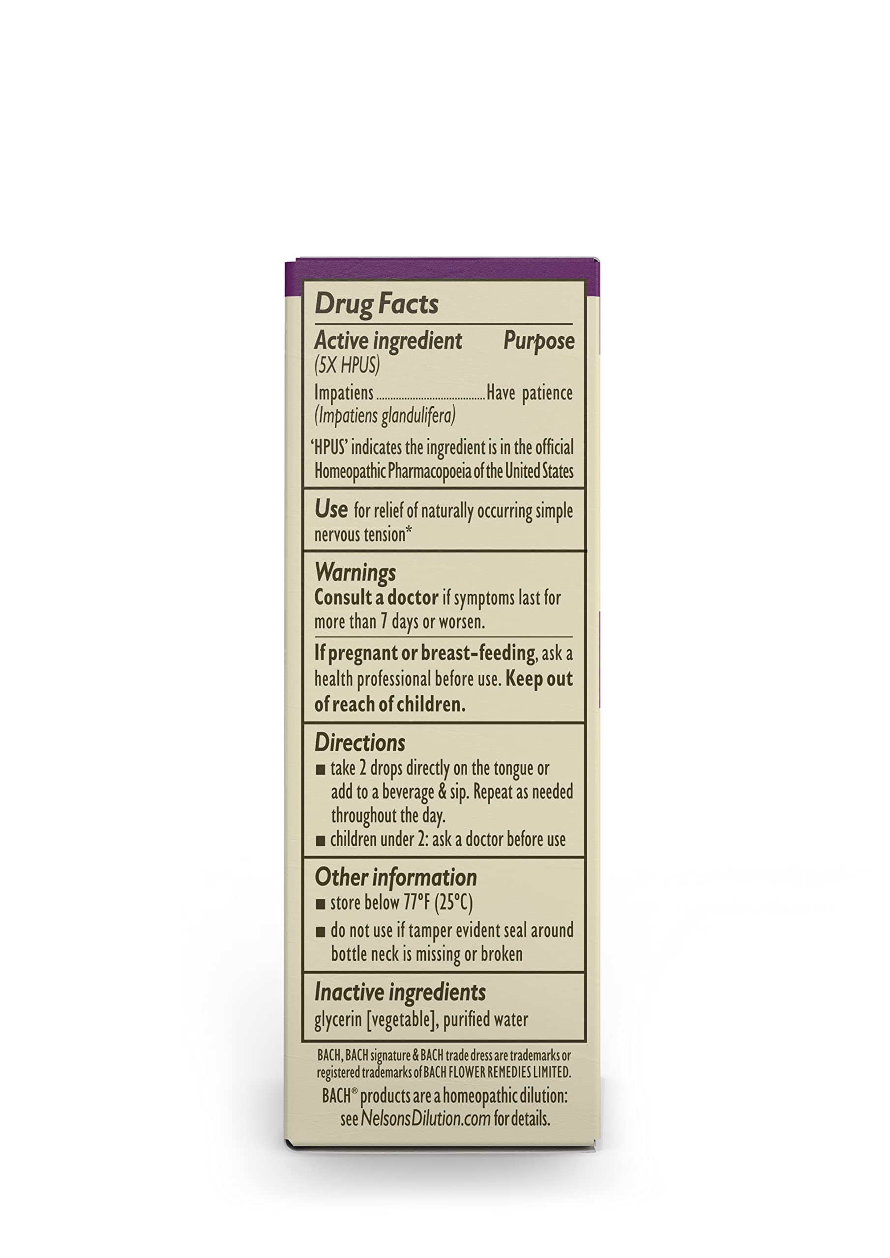 Bach Original Flower Remedies, Impatiens for Patience (Non-Alcohol Formula), Natural Homeopathic BachBuy Supplements Australia