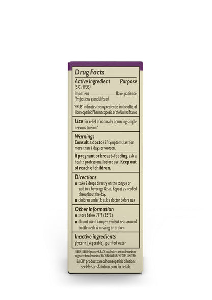 Bach Original Flower Remedies, Impatiens for Patience (Non-Alcohol Formula), Natural Homeopathic BachBuy Supplements Australia