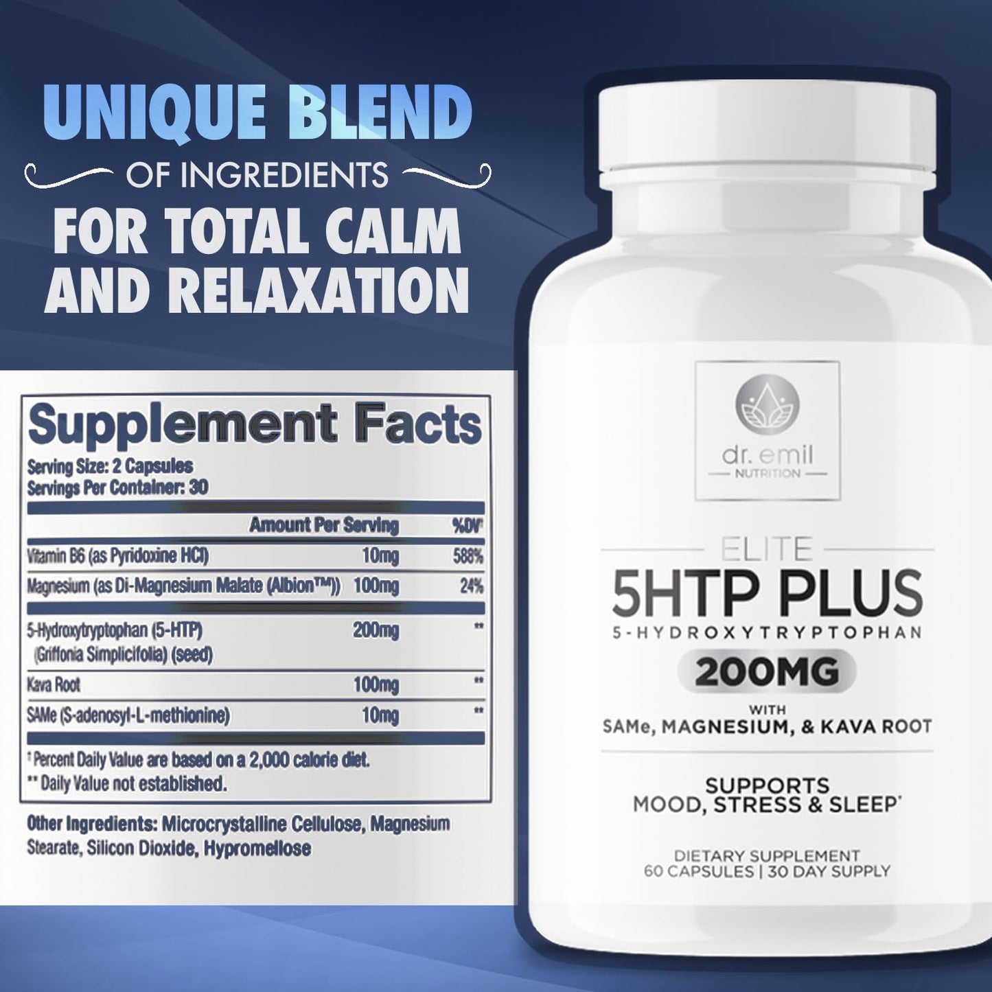 200 MG 5-HTP Elite with Kava Root Extract, Magnesium & SAM-e to Maintain Normal DR EMIL NUTRITIONBuy Supplements Australia