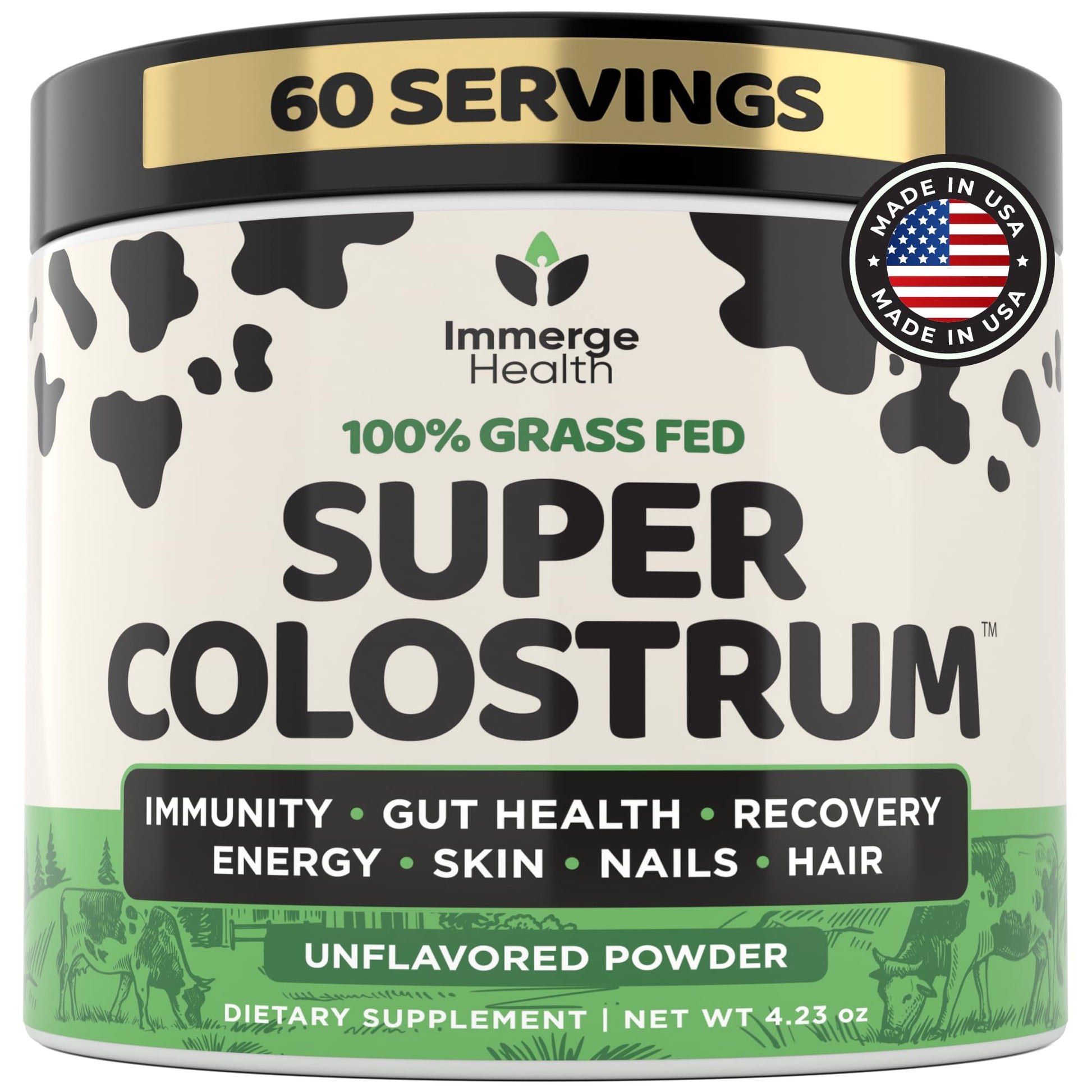 Immerge Health Super Colostrum Powder (60 Servings) – Premium Bovine Colostrum Supplement for Gut Health, Bloating & Immune Support – High IgG, 100% Grass Fed First Milking, Unflavored, Made in USA ImmergeHealth.comBuy Supplements Australia