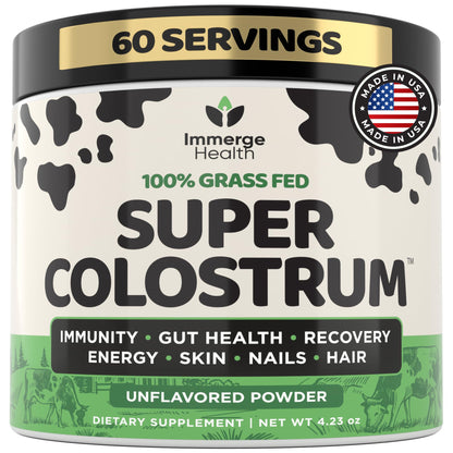 Immerge Health Super Colostrum Powder (60 Servings) – Premium Bovine Colostrum Supplement for Gut Health, Bloating & Immune Support – High IgG, 100% Grass Fed First Milking, Unflavored, Made in USA ImmergeHealth.comBuy Supplements Australia