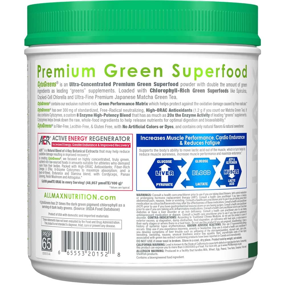 ALLMAX Naturals CytoGreens Super Greens Powder, Premium Green Superfood with Greens, Superfoods, Daily Greens Supplement, Acai Berry Green Tea, 60 Servings ALLMAXBuy Supplements Australia