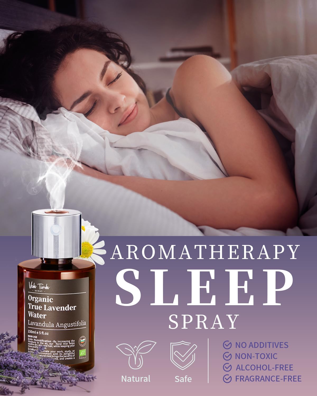 VTS Organic Lavender Water and Roman Chamomile Floral Water with Diffuser, Aromatherapy Air VEDA TINDA SCENTBuy Supplements Australia