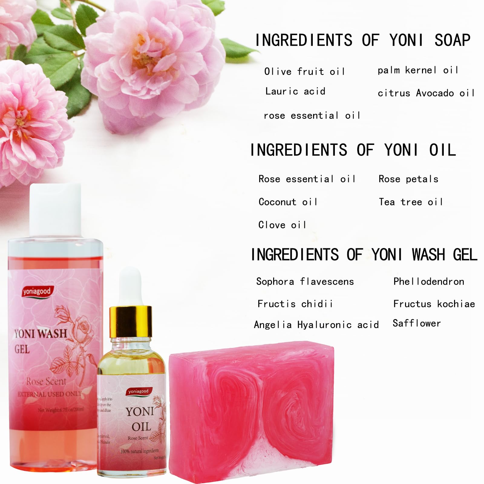 4 pack Yoni Wash Yoni Essential Oil Soap for Women Set, 2 * 30ml Feminine Oil, 6.7 fl.oz Feminine Wash yoniagoodBuy Supplements Australia