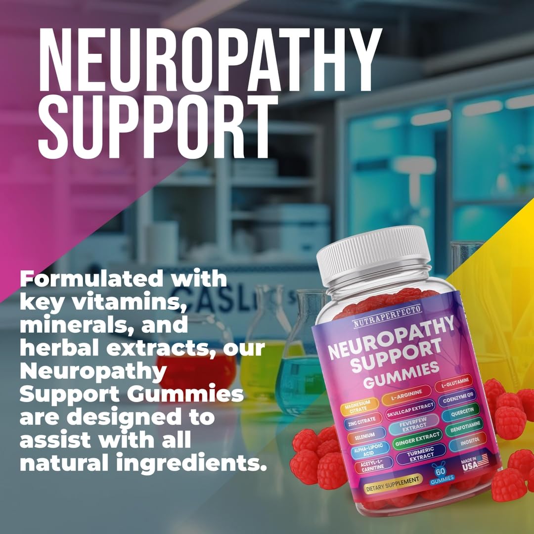 Sugar Free Neuropathy Support Gummies for Nerve – Enhanced Nerve Health, Regeneration, Cognitive Support with Vitamin B1, B6, B12, Magnesium, ALA, Turmeric, CoQ10 & More NutraPerfectoBuy Supplements Australia