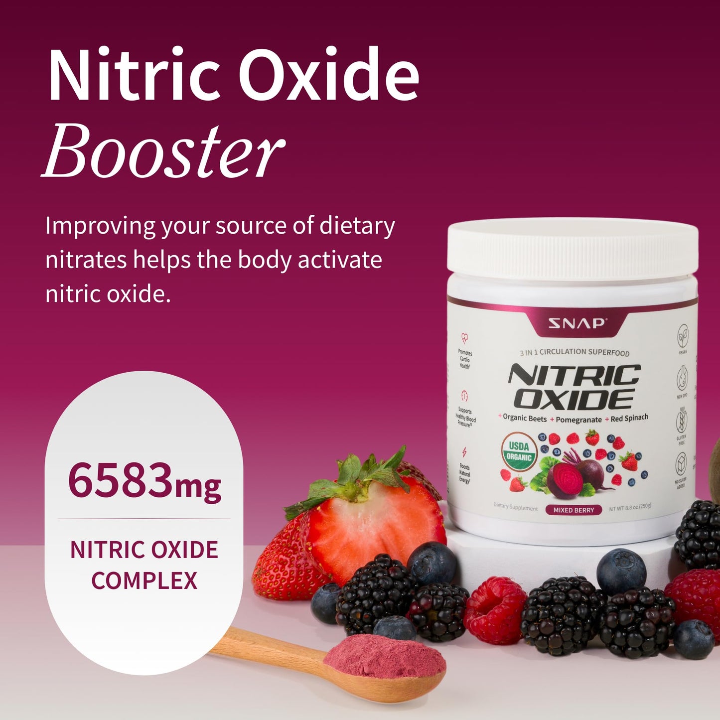 Snap Supplements Organic Beet Root Powder Nitric Oxide Supplement for Men & Women, Red Spinach & Pomegranate, Supports Healthy Energy & Blood Pressure Already in Normal Range, 30 Servings, Mixed Berry Snap SupplementsBuy Supplements Australia