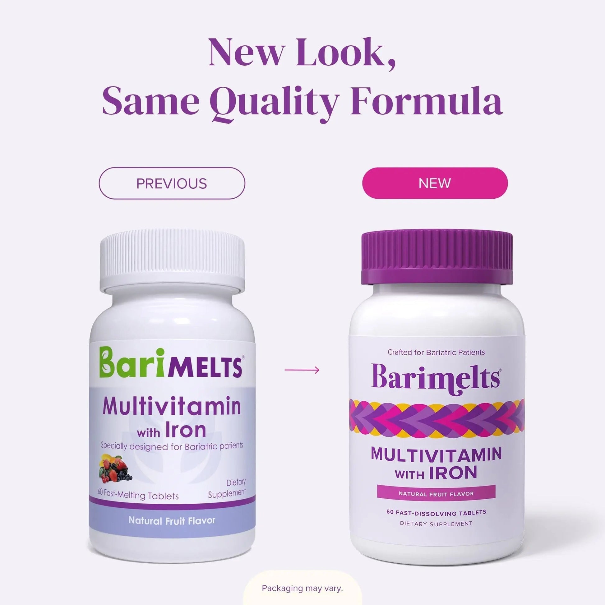 BariMelts Bariatric Multivitamin with Iron, 60 Fast-Dissolving Tablets (1-Month Supply), Sugar-Free Bariatric Vitamins for Women, Natural Fruit Flavor BariMelts