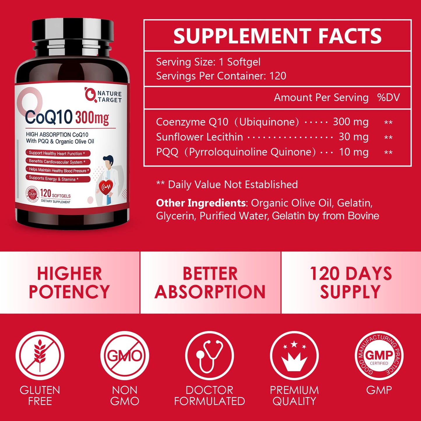 NATURE TARGET CoQ10-300mg-Softgels + PQQ with Organic-Olive-Oil - High Absorption NATURE TARGETBuy Supplements Australia