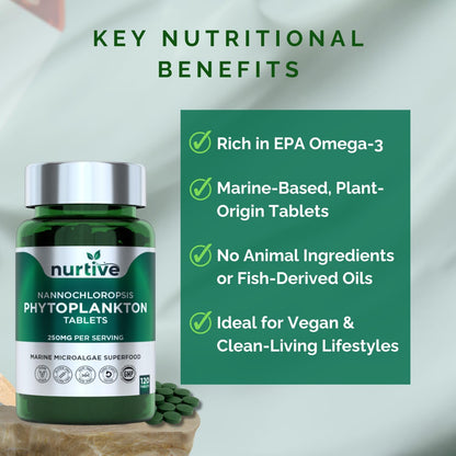 NURTIVE Nannochloropsis Phytoplankton Tablets – 250mg per Serving – Vegan, Gluten-Free, Non-GMO, No Fillers – Third-Party Tested, GMP Certified – 2 Tablets/Day for 2 Month, 120 Tablets/Bottle NURTIVEBuy Supplements Australia
