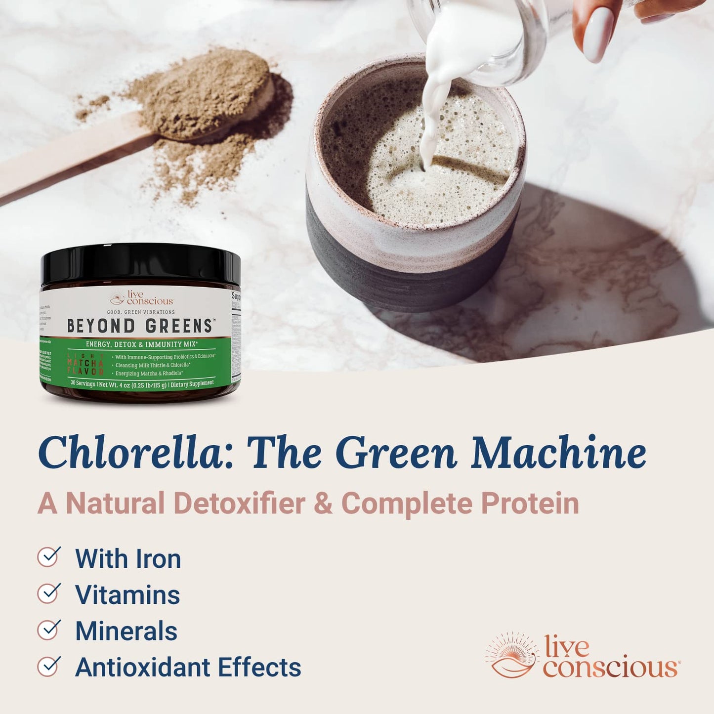 Live Conscious Beyond Greens Concentrated Superfood Powder - Matcha Flavor w/Chlorella, Echinacea, Probiotics for Immune Support & Energy - 30 Servings (2-Pack) Live ConsciousBuy Supplements Australia