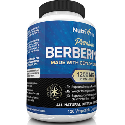 Nutrivein Premium Berberine HCL 1200mg Plus Organic Ceylon Cinnamon - 120 Capsules NutriveinBuy Supplements Australia