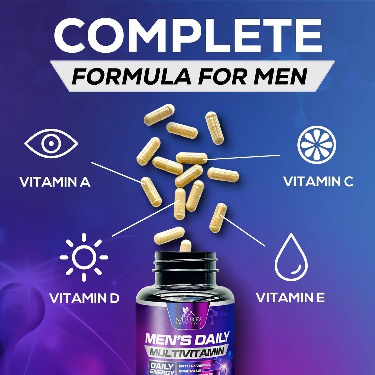 Multivitamin for Men - Advanced Supplement with Full-Spectrum Formula, Essential Vitamins A, C, D, E, & Zinc - High Potency B Vitamins Multi Nature's NutritionBuy Supplements Australia