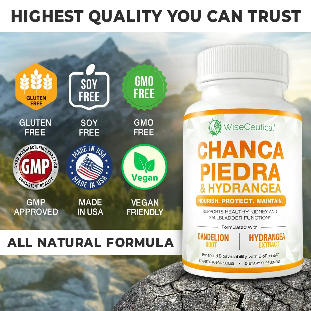 Max Strength Chanca Piedra, Hydrangea & Dandelion Root - Natural Kidney & Gallbladder Formula - Stone Breaker, Flush Impurities, Cleanse Urinary Tract - Enhanced with BioPerine. 60 Veggie Capsules. WiseceuticalBuy Supplements Australia