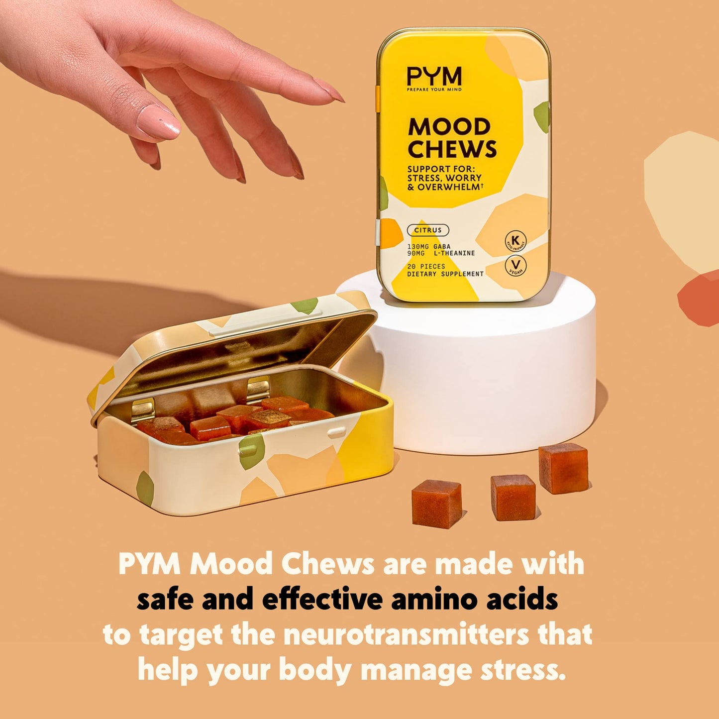 PYM Citrus Mood Chews Support for Stress, Worry & Overwhelm, 120 Count | 130mg GABA, 90mg L-Theanine | Vegan, Non-GMO, Gluten-Free, No Added Sugar | All-Natural Mood Balance Supplement Made in USA PYM HealthBuy Supplements Australia