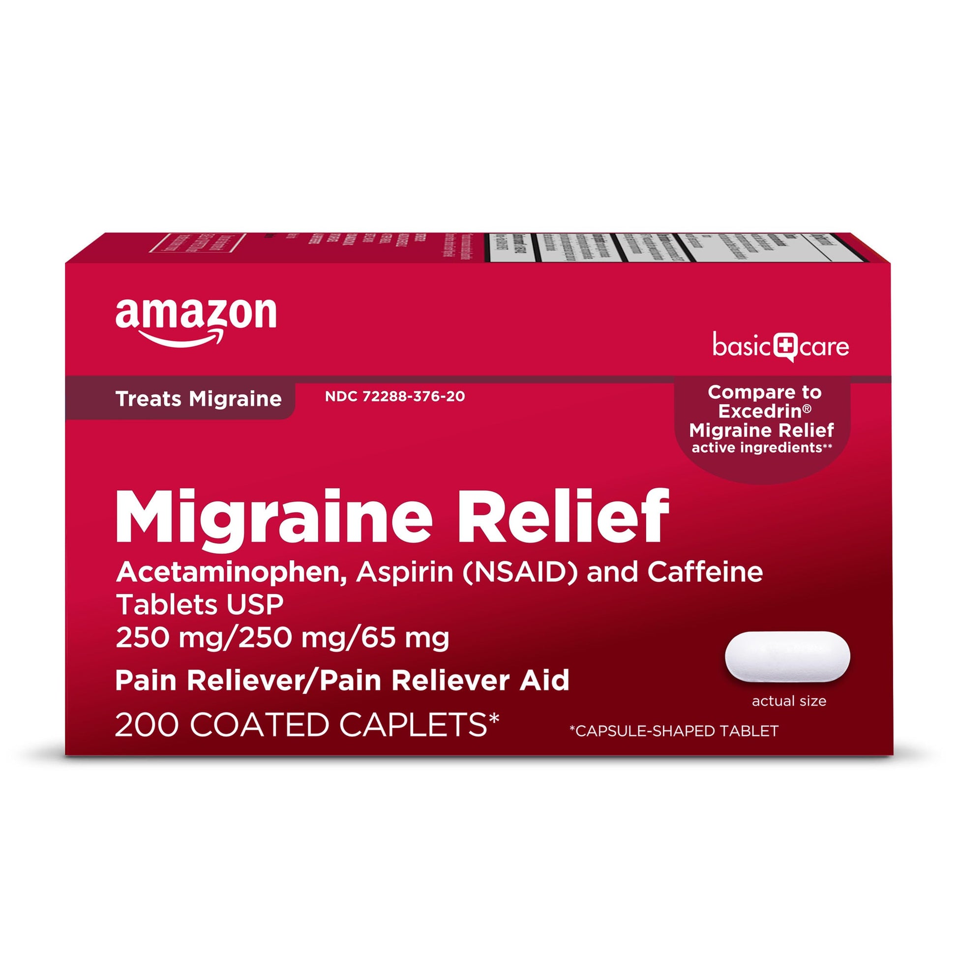 Amazon Basic Care Migraine Relief Acetaminophen, Aspirin (NSAID) and Caffeine Tablets, Pain Reliever/Pain Reliever Aid, 200 Count Amazon Basic CareBuy Supplements Australia