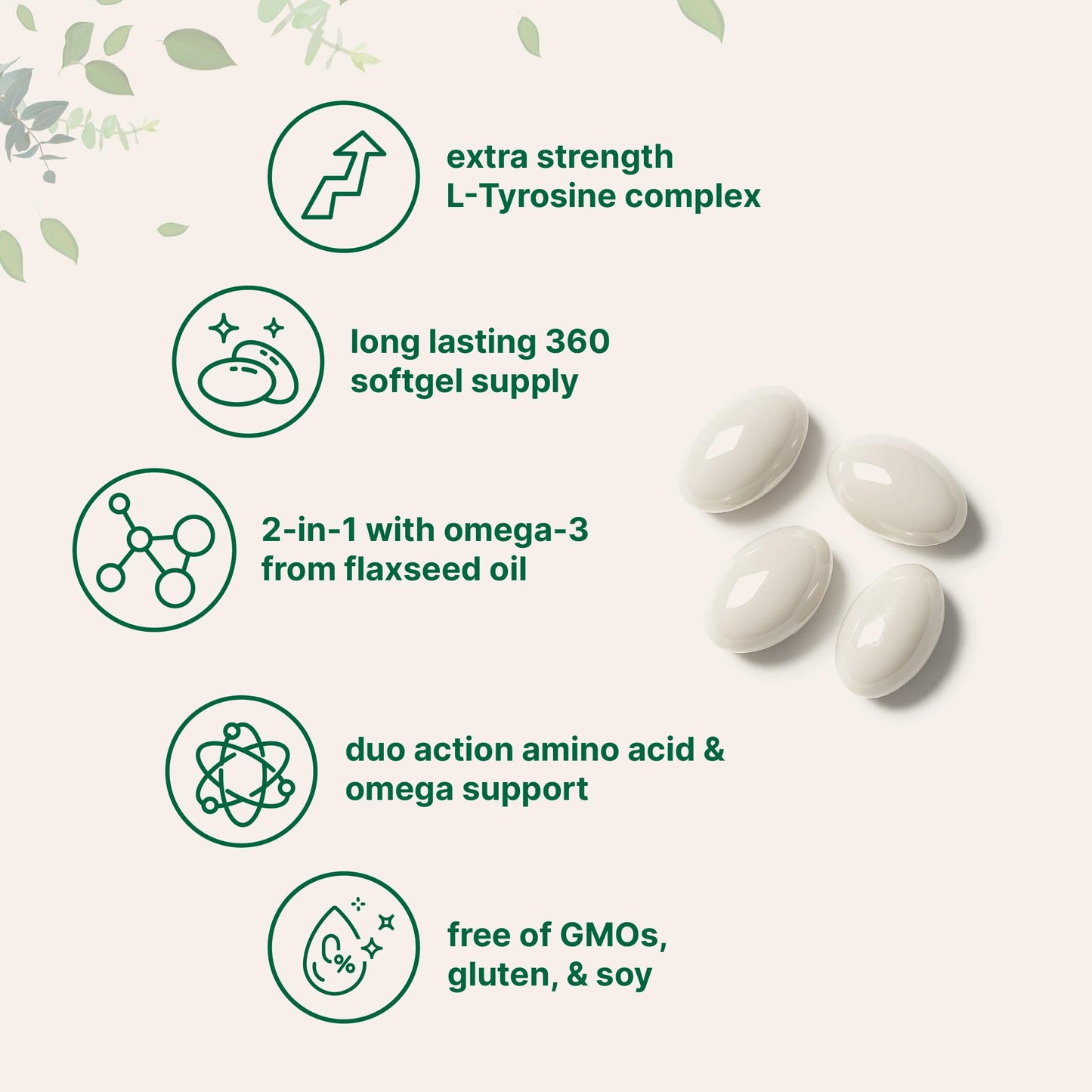 L Tyrosine Supplement 500mg with Omega-3, 360 Softgels | Duo Action Amino Acids + Omega from Flaxseed Oil 1,000mg with ALA | Heart and Mood Support | Brain Supplements for Memory and Focus | Non-GMO Micro IngredientsBuy Supplements Australia