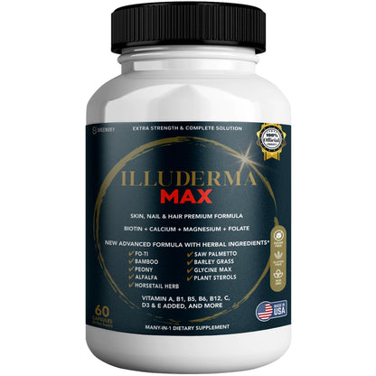 GREENVIFY Illuderma Max Hair, Skin and Nail Supplement, 60 Capsules, with Biotin 5000mcg, Vitamins and Herbal Blend (1) GREENVIFYBuy Supplements Australia
