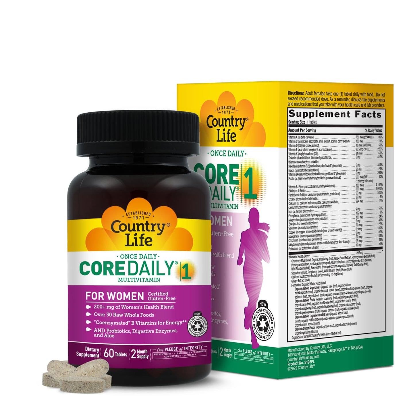 Country Life Women’s Core 1 Daily Multivitamin with Iron, Cranberry, Probiotics, and Digestive Enzymes-Certified Gluten-Free Formula for Energy, Immune Support and Complete Digestive Health,60 Tablets Country LifeBuy Supplements Australia
