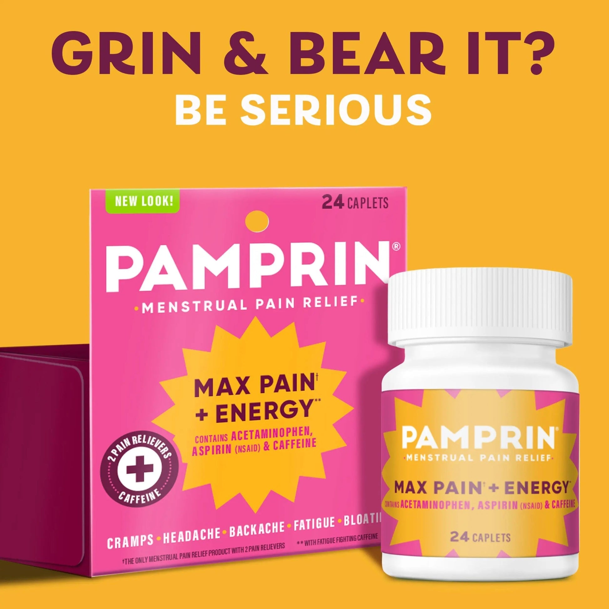 Pamprin Maximum Strength Max Pain and Energy Formula, Menstrual Period Symptoms Relief for Cramps, Bloating and Fatigue, 24 Caplets PamprinBuy Supplements Australia